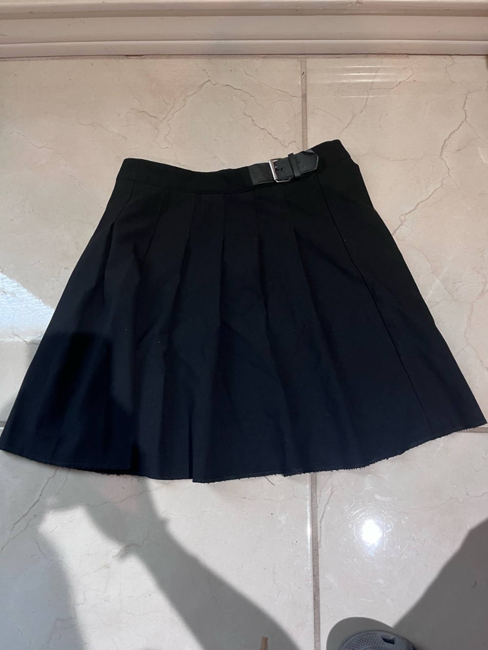 Zara Black Pleated Skater Skirt with Side Buckle